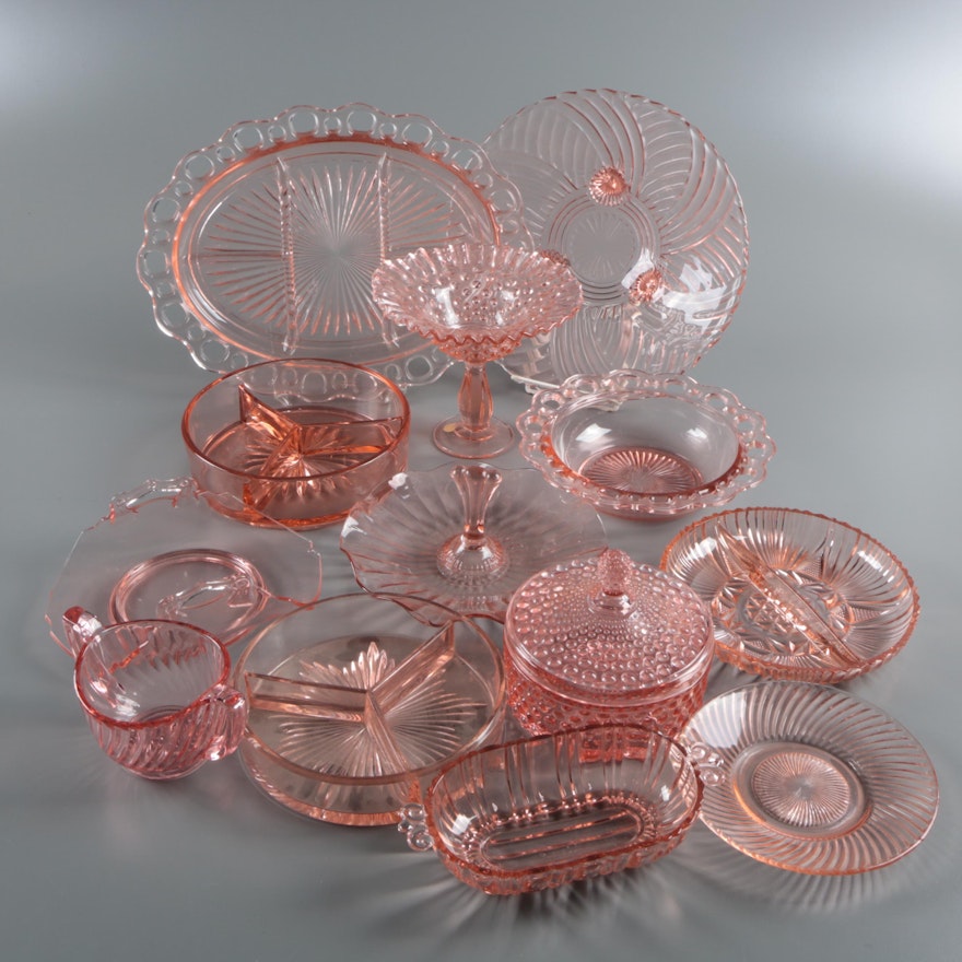 Pink Depression Glass Tableware Including Anchor Hocking "Old Colony"