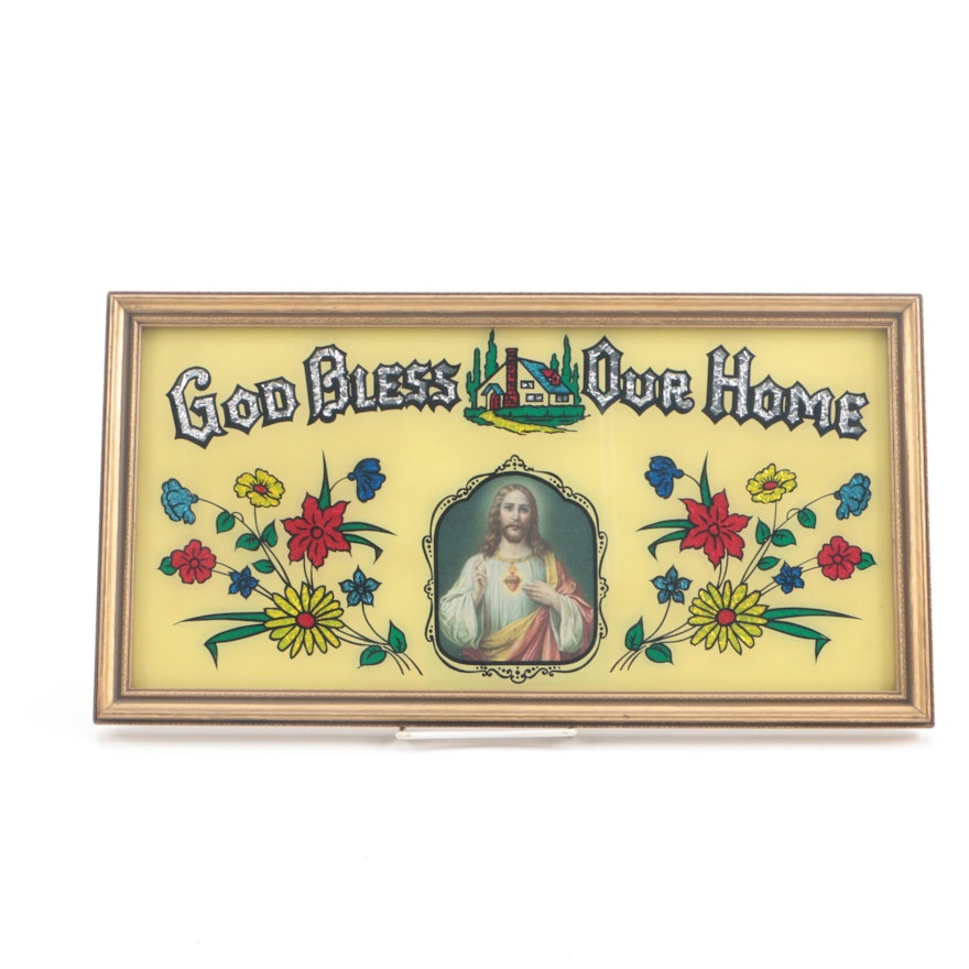 Mid Century "God Bless Our Home" Foil Wall Art