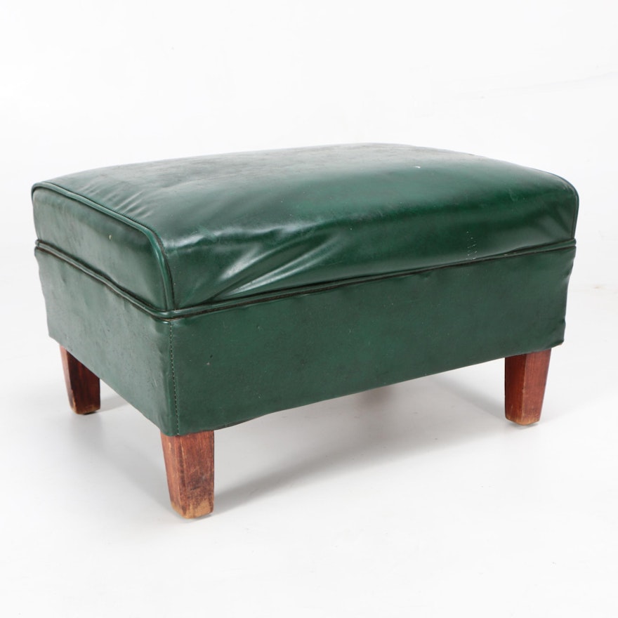 Vintage Green Faux Leather Ottoman