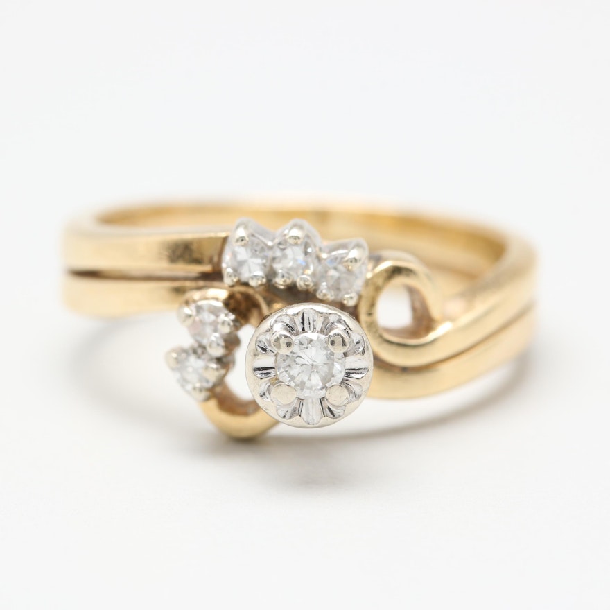 14K Yellow Gold Diamond Ring with White Gold Accents