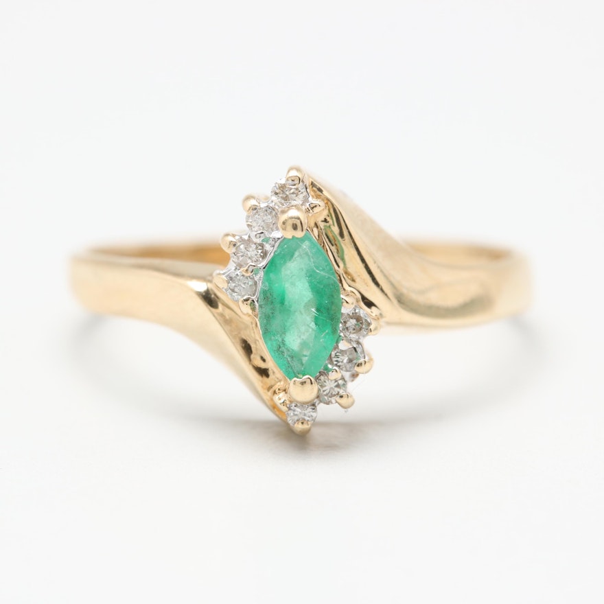 10K Yellow Gold Emerald and Diamond Ring