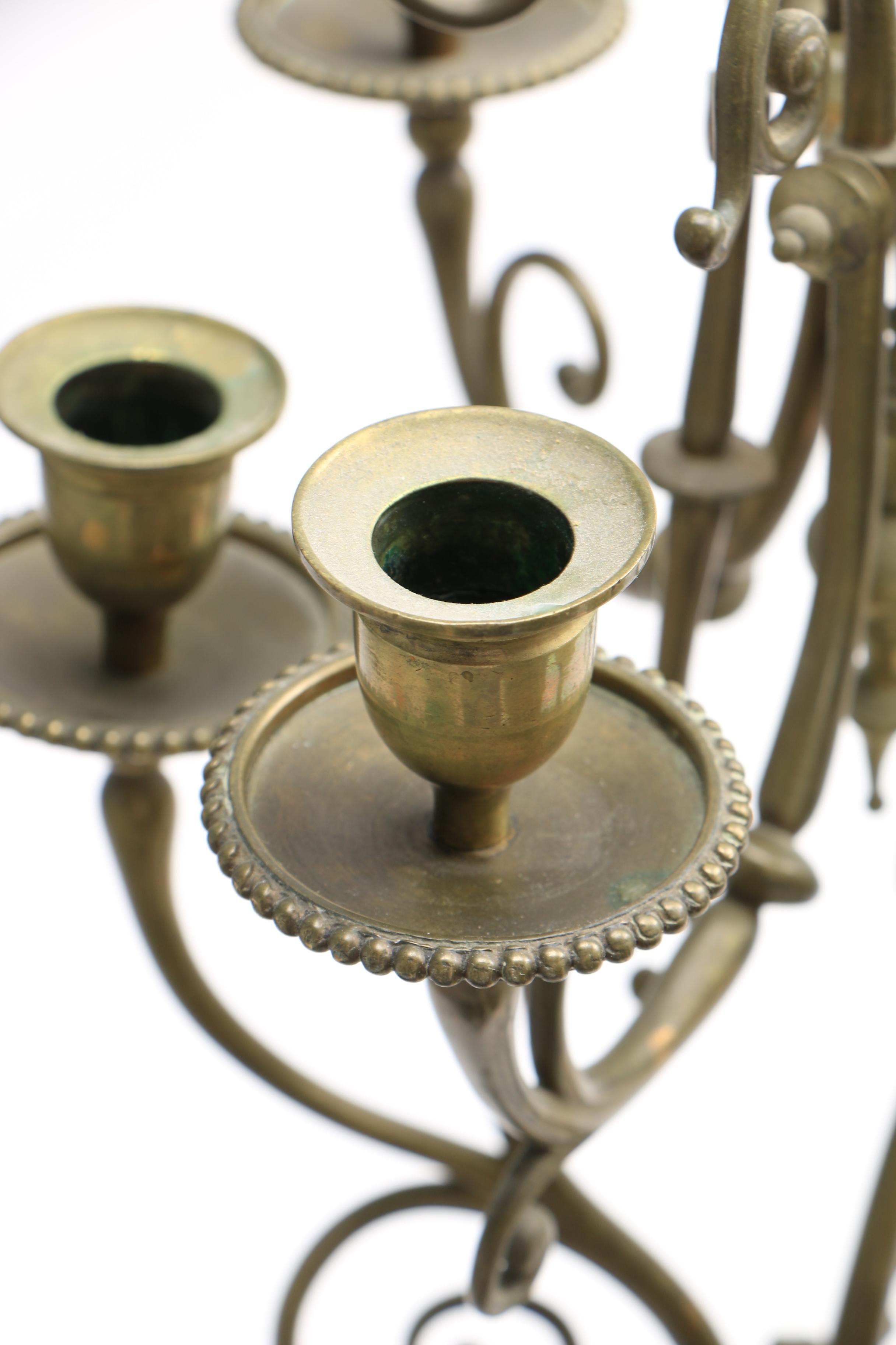 Vintage Brass Candelabra with Marble Pedestal Base