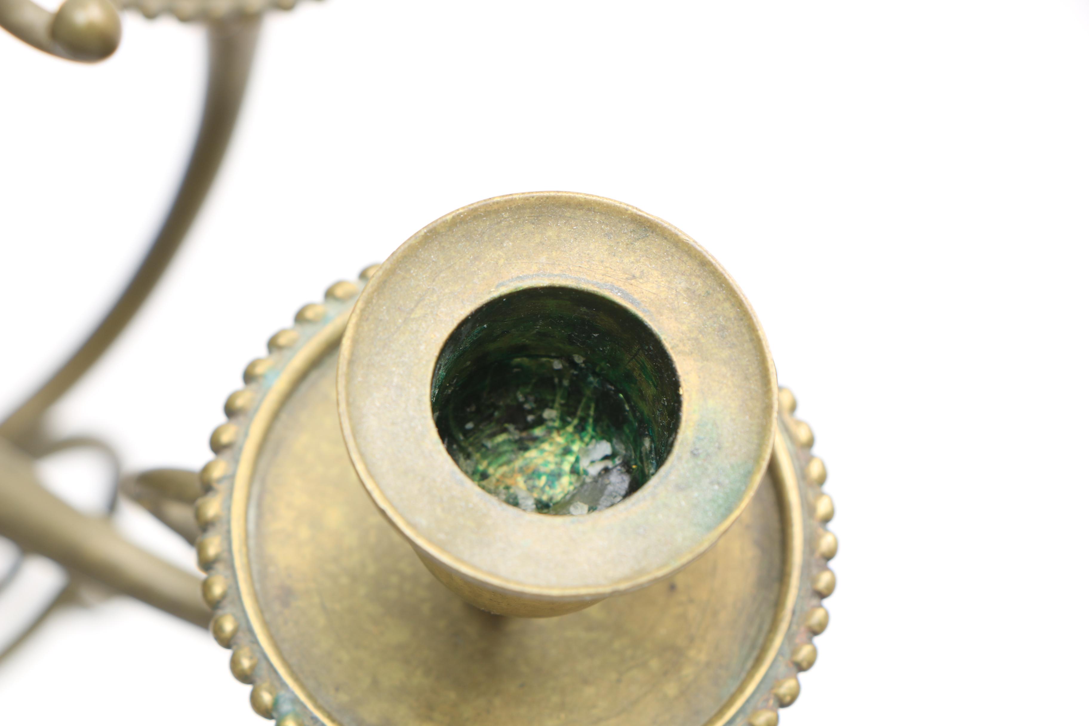 Vintage Brass Candelabra with Marble Pedestal Base