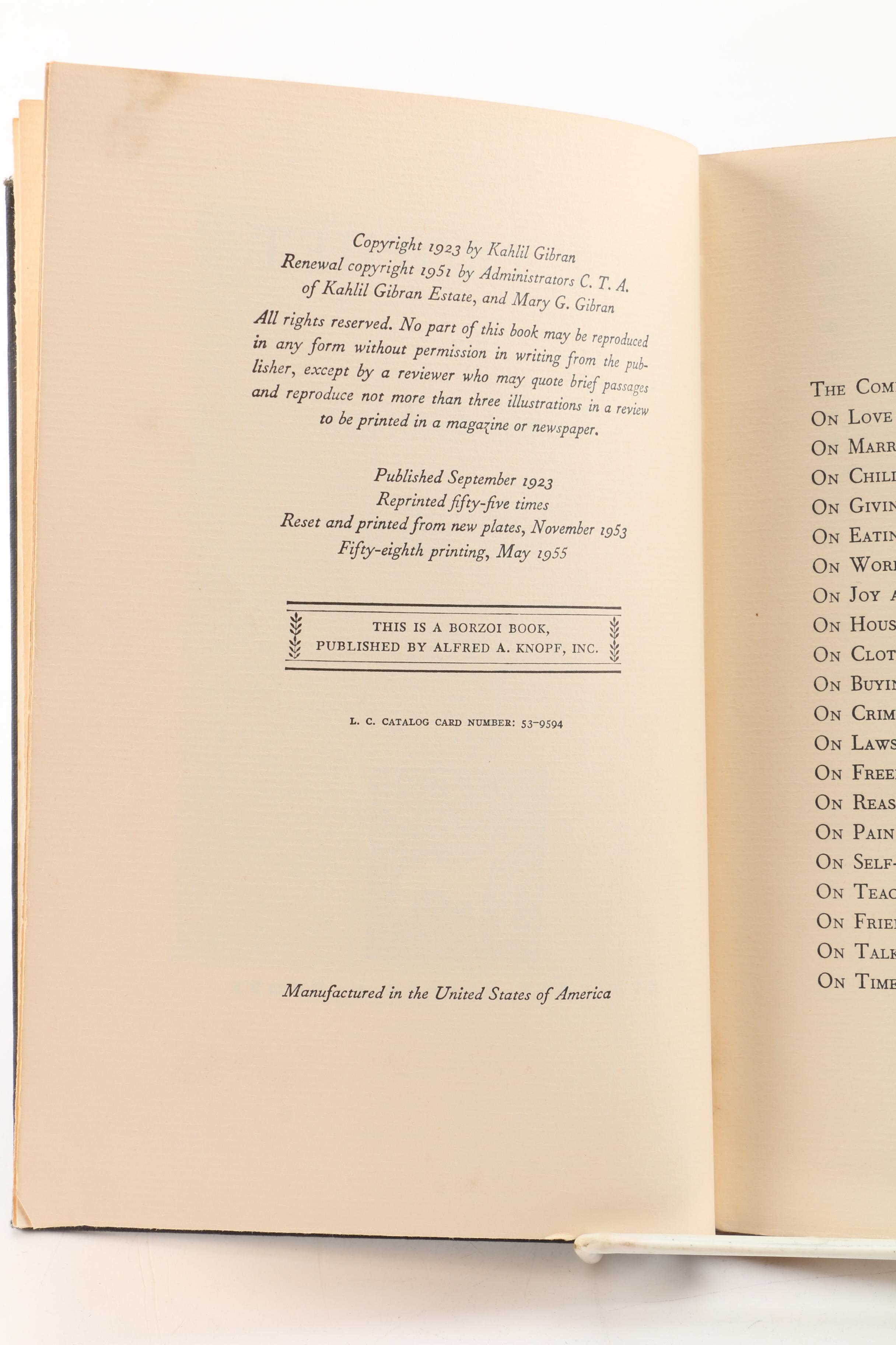1955 "The Prophet" and 1929 "Sand and Foam" by Kahlil Gibran