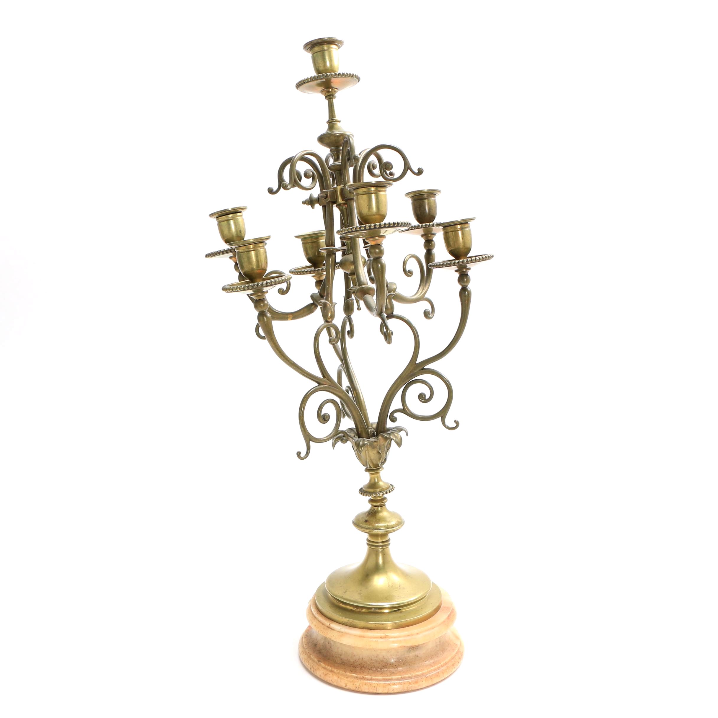 Vintage Brass Candelabra with Marble Pedestal Base