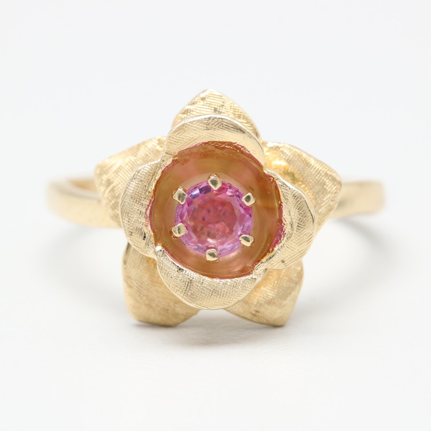 14K Yellow Gold Pink Sapphire Flower Ring