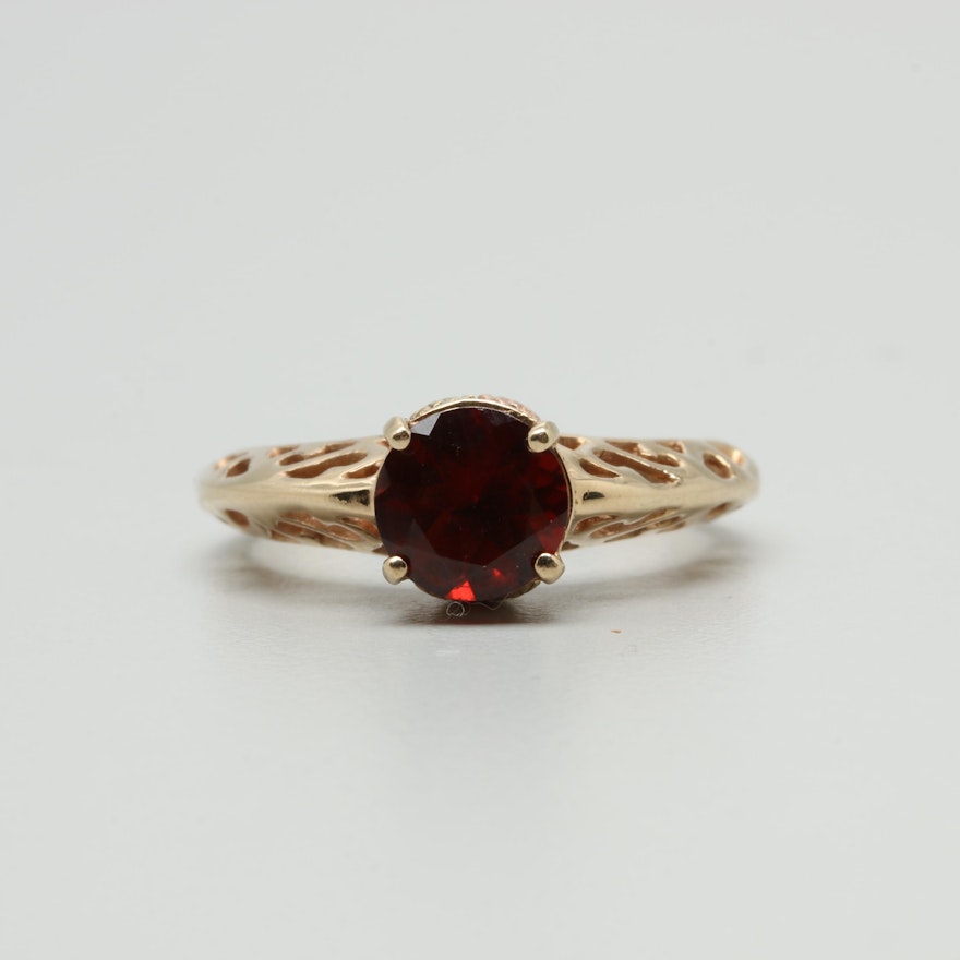 Coleman Co. 10K Yellow Gold Garnet Ring with Rose and Green Gold Accents