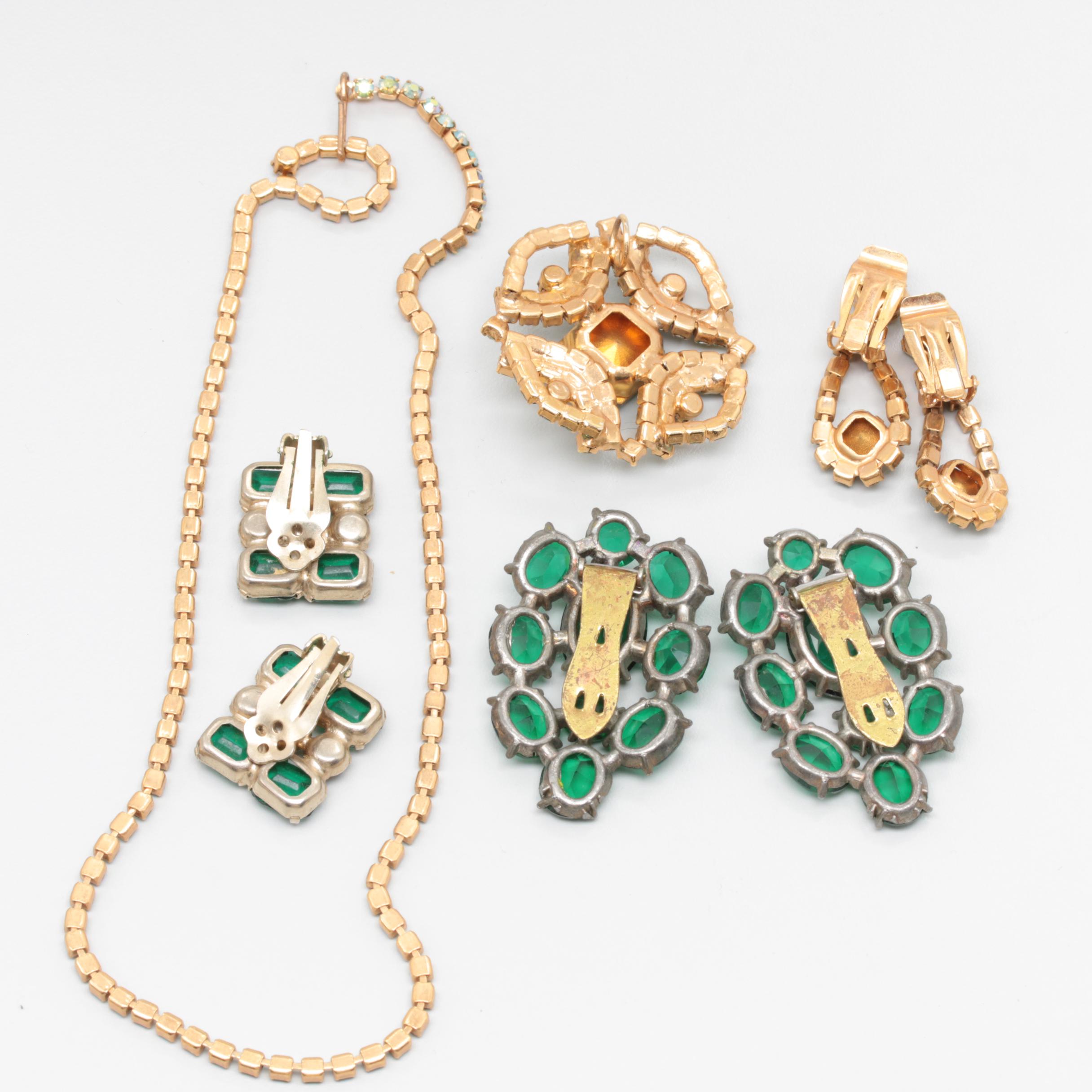 Vintage Jewelry Assortment Including Mazer Bros and Glass