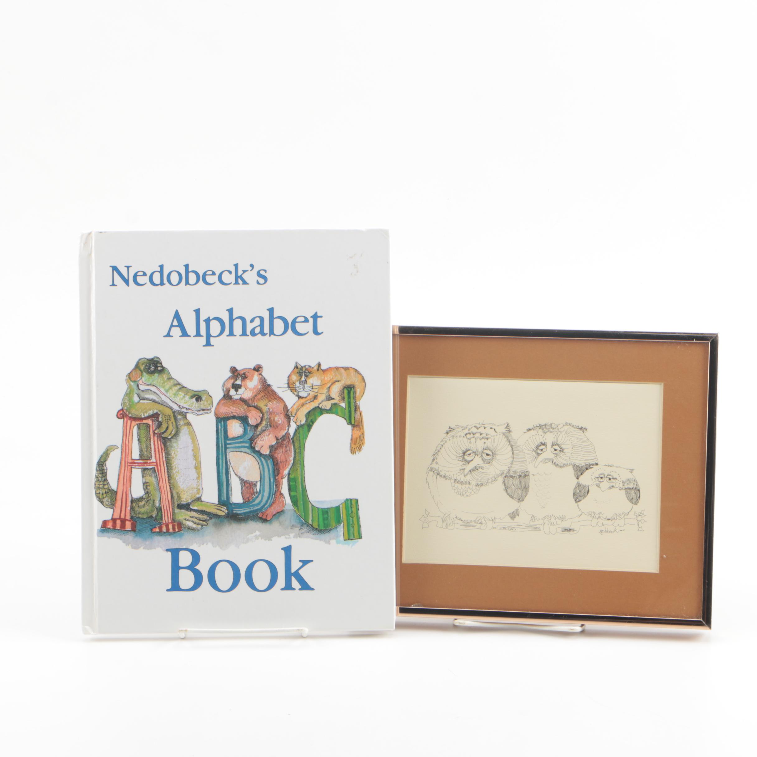 Don Nedobeck Drawing and Signed "Nedobeck's Alphabet Book"
