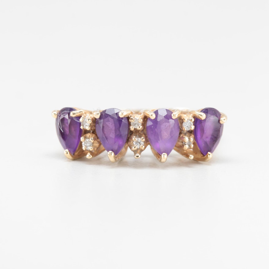 10K and 14K Yellow Gold Amethyst and Diamond Ring