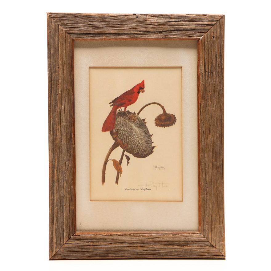 Ray Harm Signed Offset Lithograph "Cardinal on Sunflower"