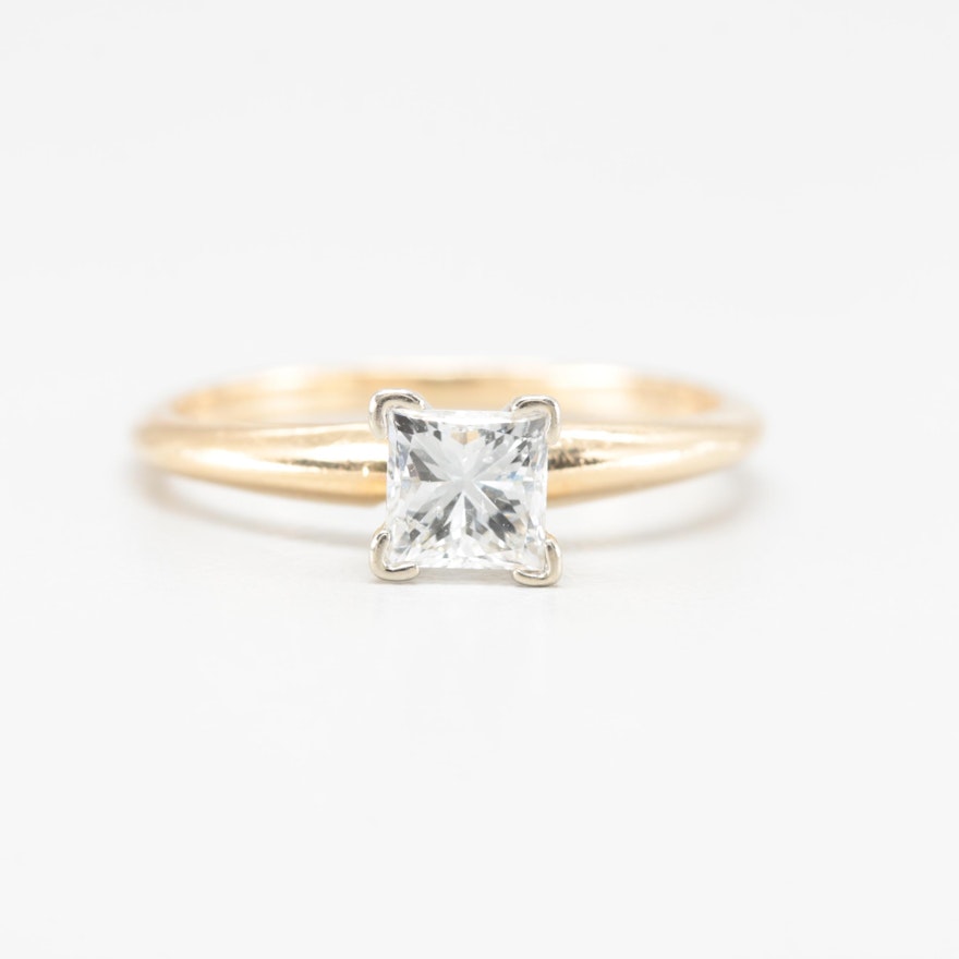 14K Yellow Gold Diamond Solitaire Ring with 18K White Gold Accent