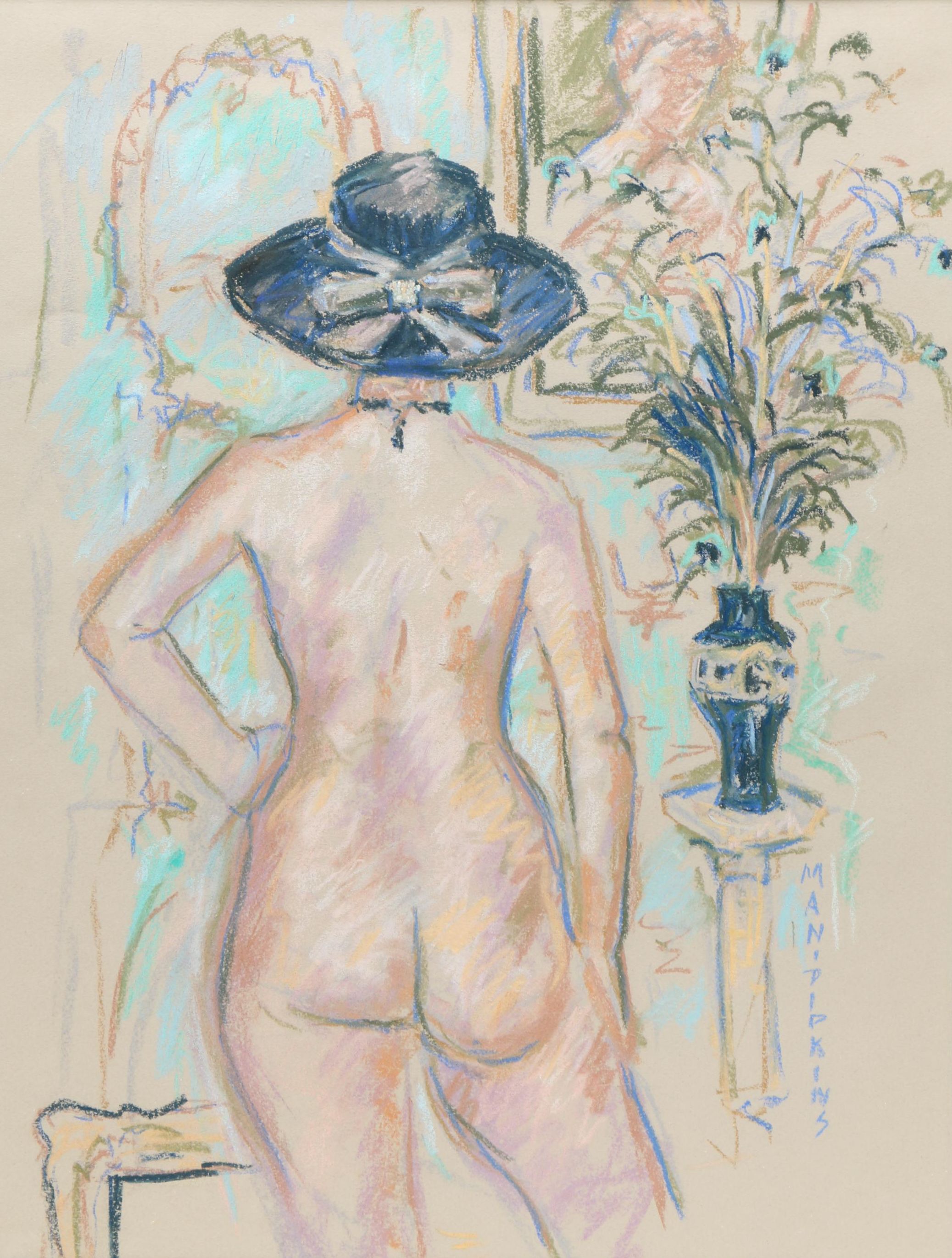 Gloria Mani Pipkins Pastel Drawing of Nude Figure
