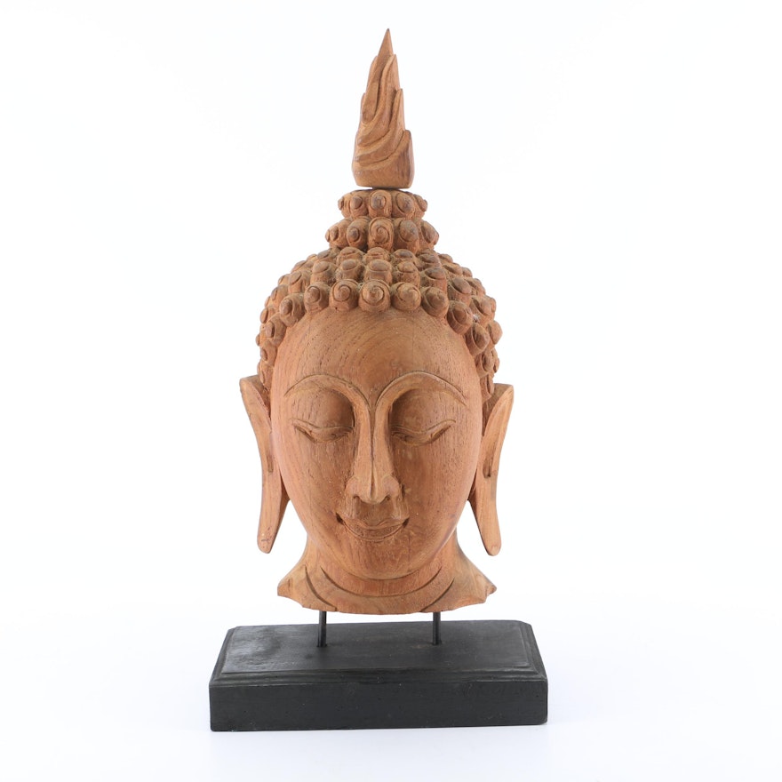 Hand Carved Wooden Thai Style Buddha Head