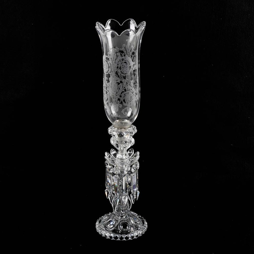 Baccarat "Medallion" Crystal Candlestick with Etched Glass Hurricane