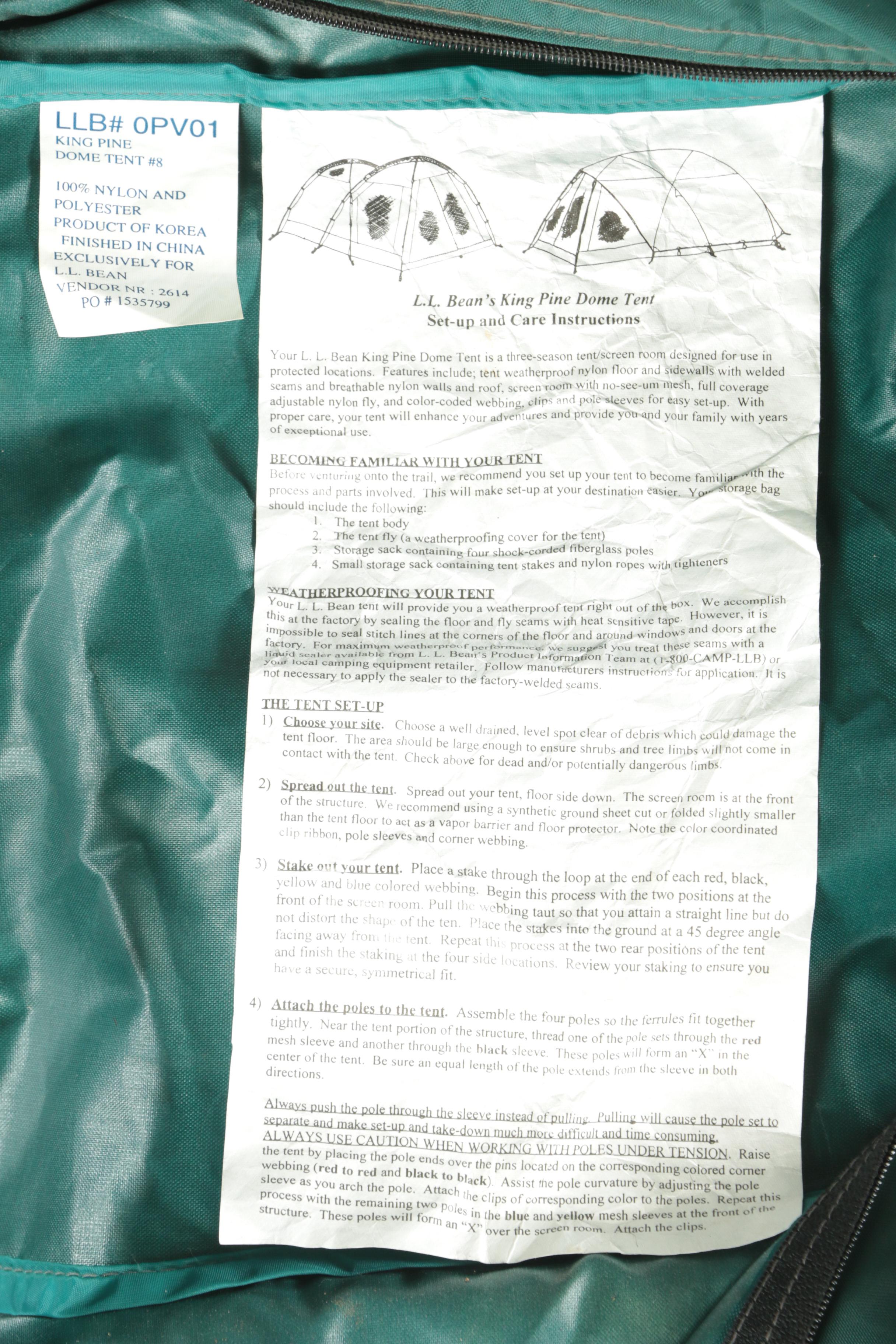 L.L. Bean King Pine Dome Camping Tent with Case