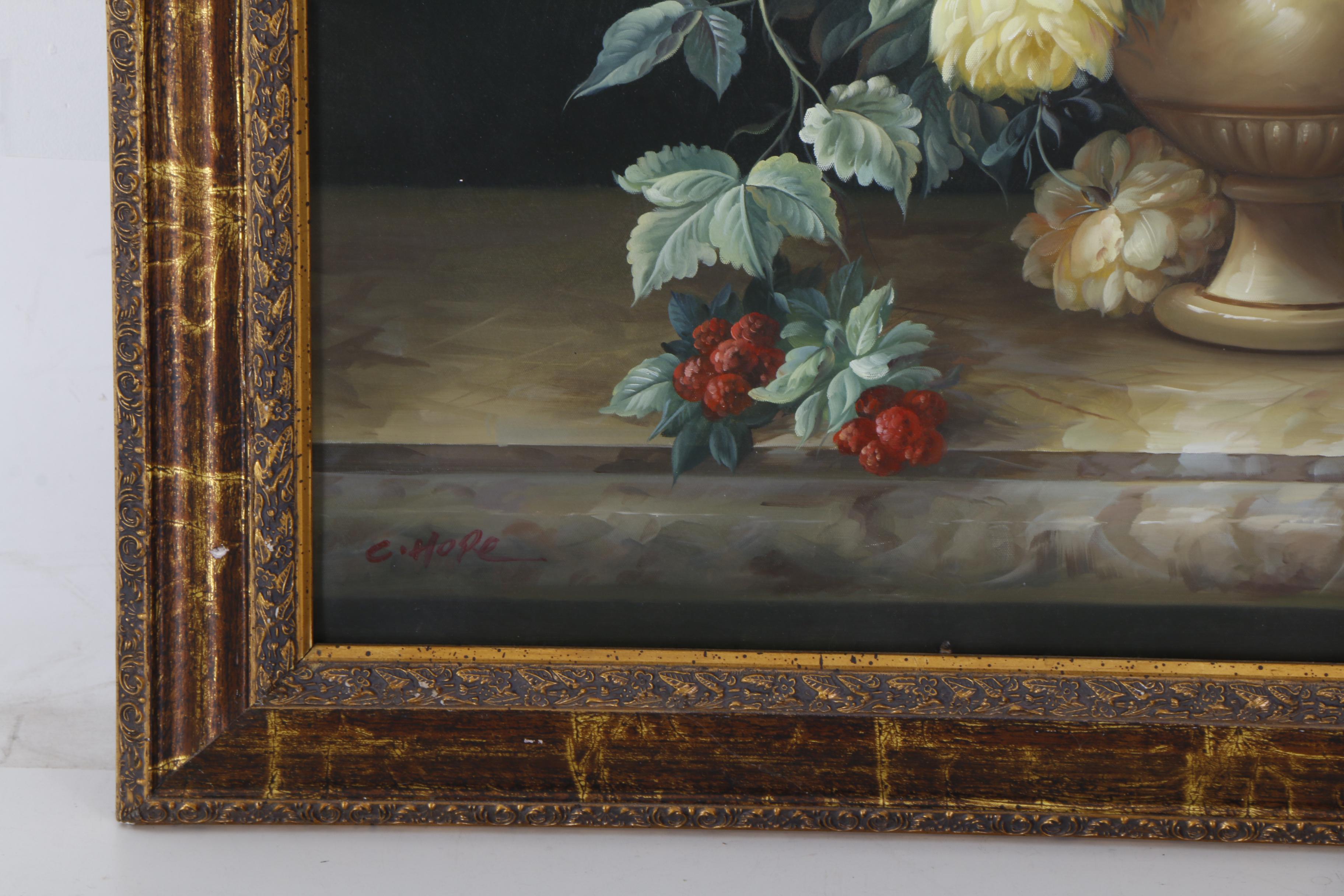 Large C. Hope Contemporary Oil Painting on Canvas of a Floral Still Life