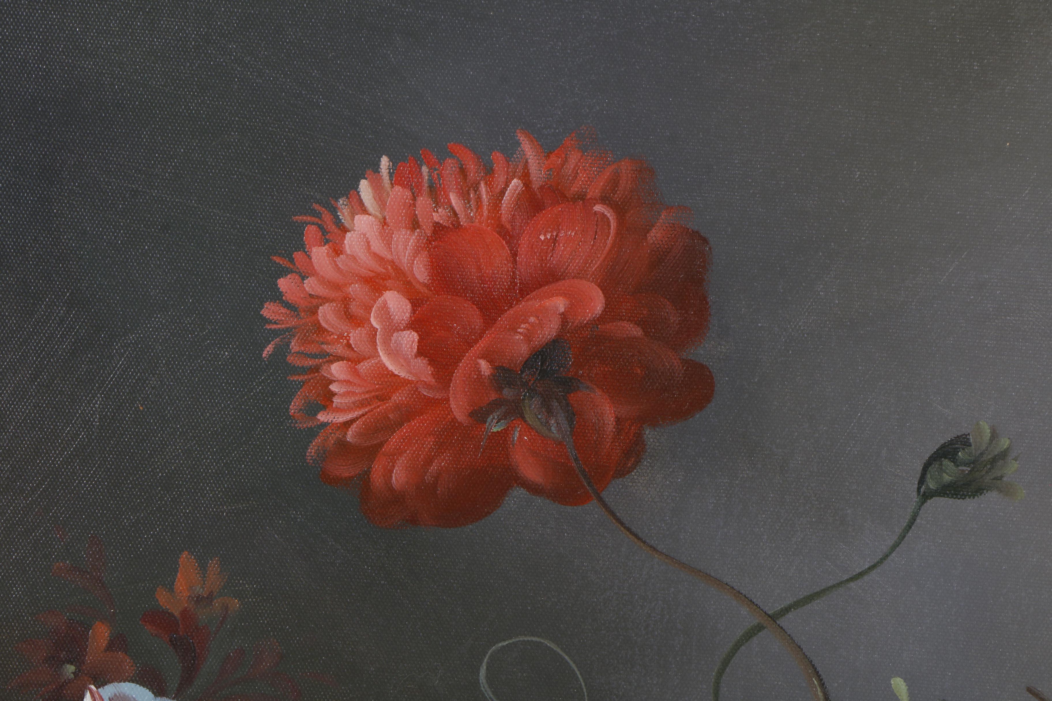 Large C. Hope Contemporary Oil Painting on Canvas of a Floral Still Life