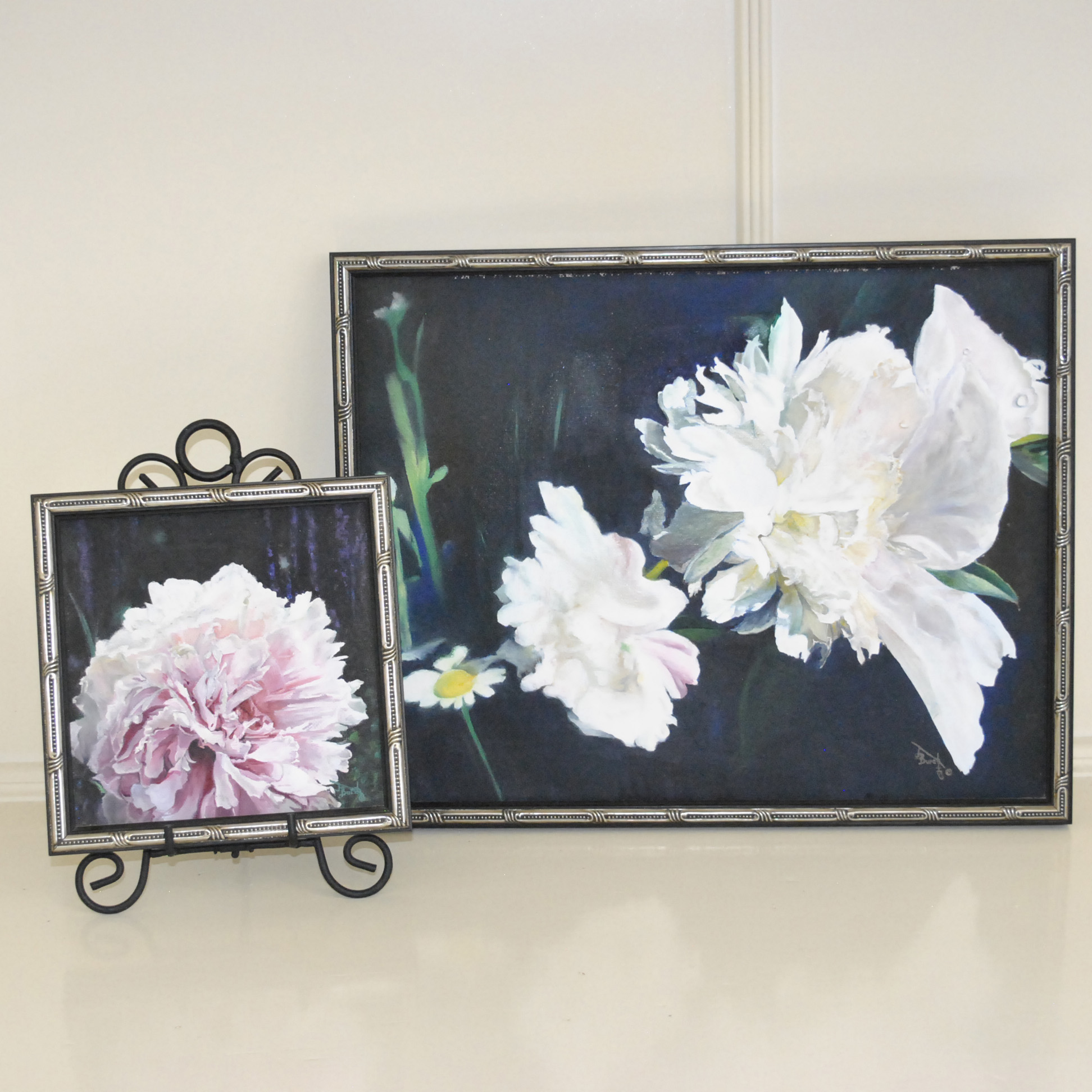 J. Burch Floral Acrylic Paintings