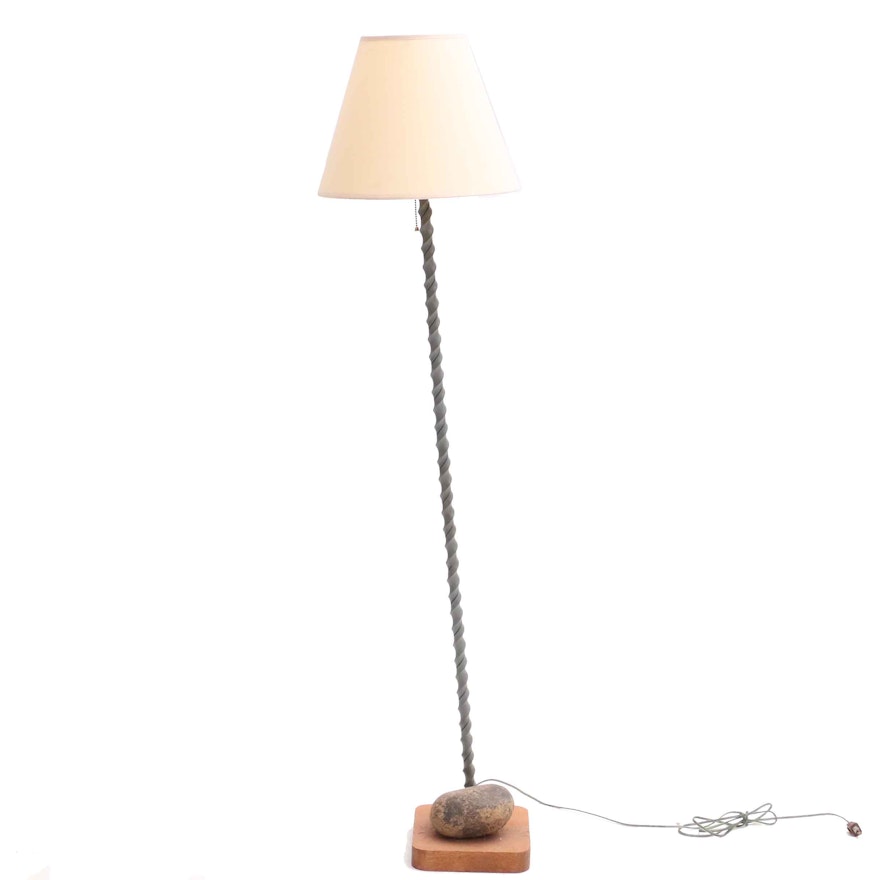 Bronze Finished Spiral Floor Lamp with Rock Weighted Base