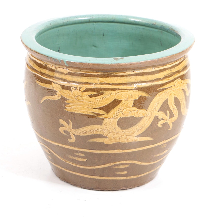 Large 20th Century Chinese Earthenware Dragon Pot