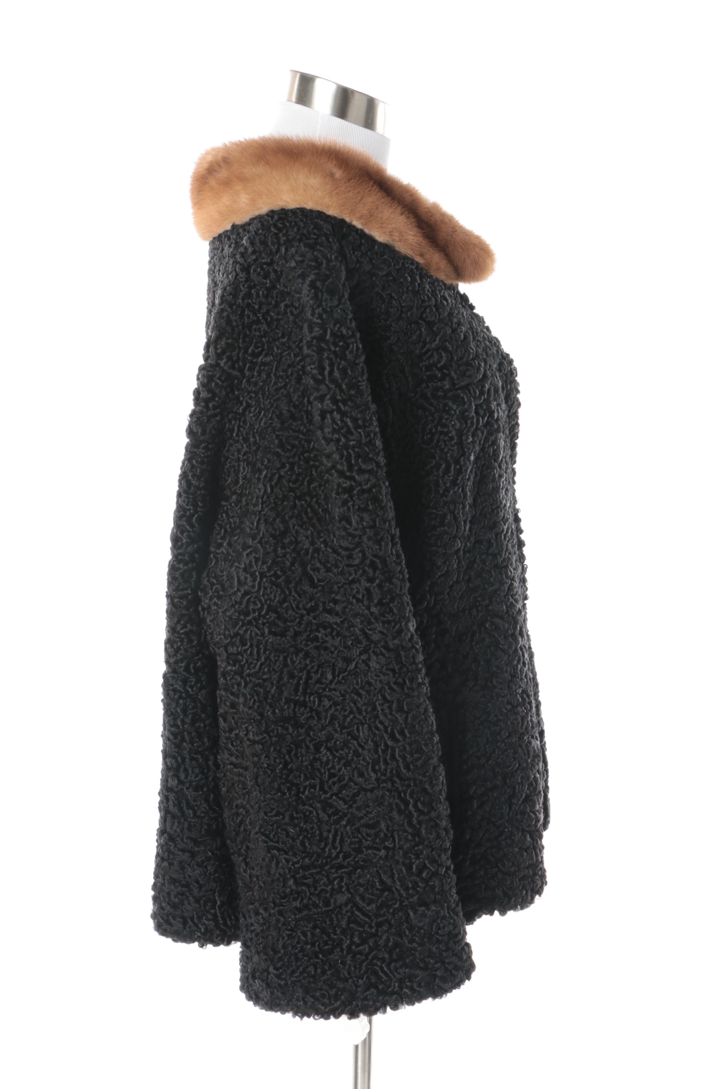 Women's Vintage James A. Murdock Furs Persian Lamb Fur Coat with Mink Fur Collar