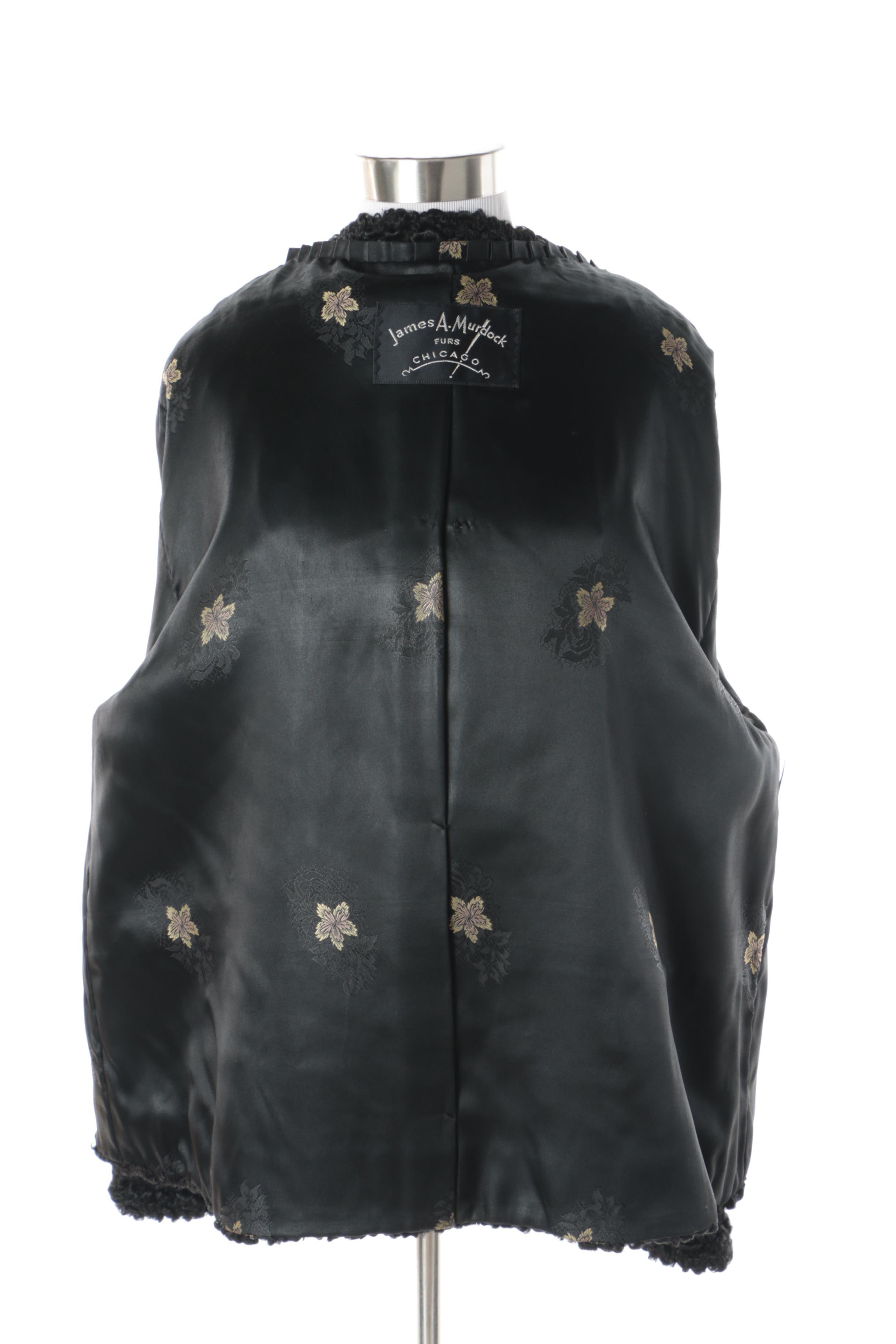 Women's Vintage James A. Murdock Furs Persian Lamb Fur Coat with Mink Fur Collar