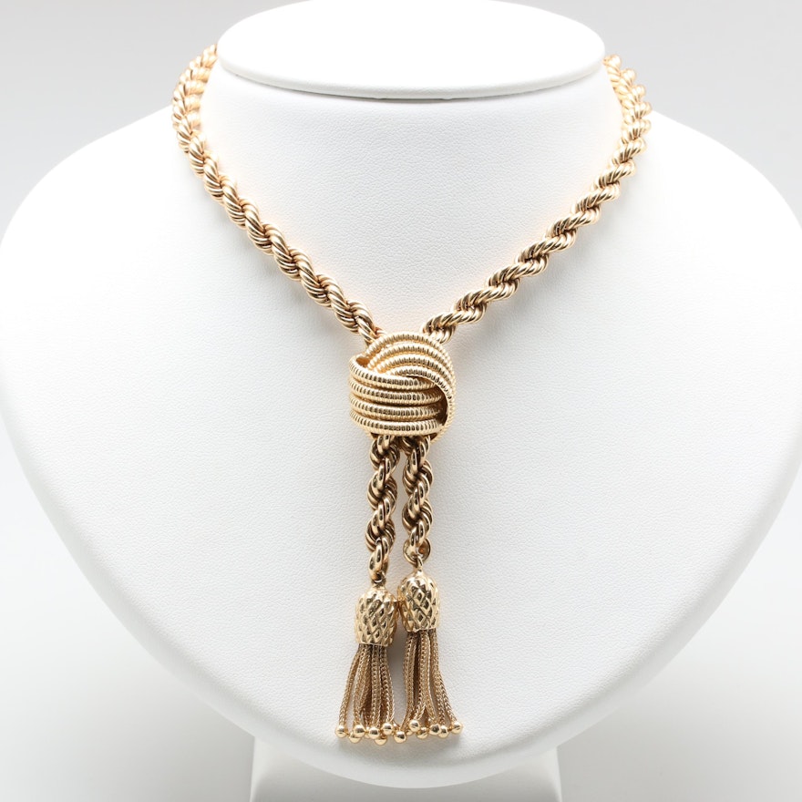 14K Yellow Gold Rope Sautoir Necklace