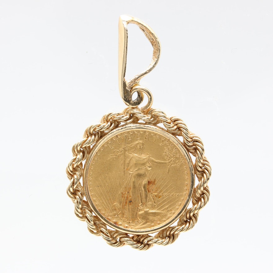 14K Yellow Gold Pendant with 1986 $5 American Eagle Gold Bullion Coin