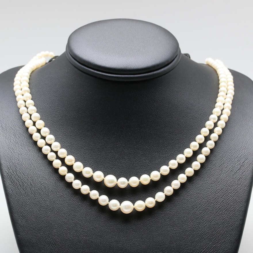 Circa 1940s Sterling Silver Cultured Pearl Necklace