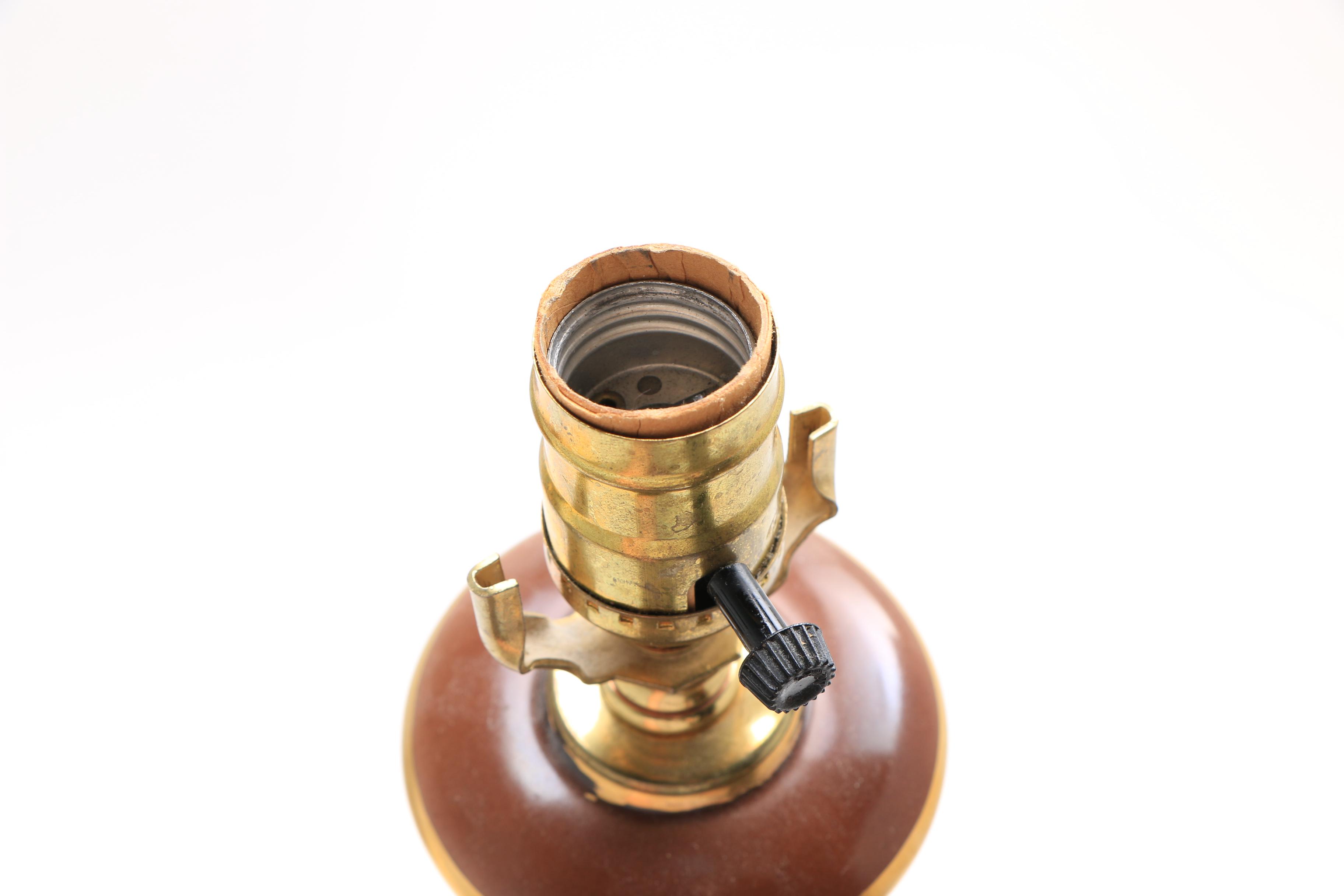 Hand Decorated Floral Ceramic Table Lamps with Brass Bases and Fringed Shades