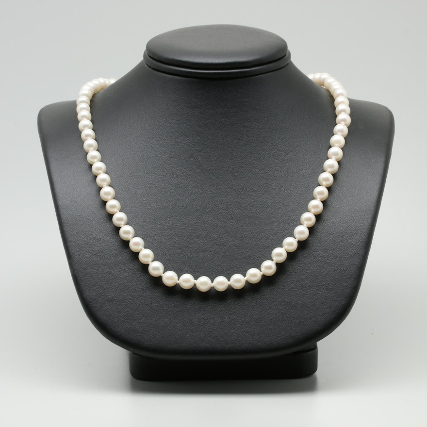 14K Yellow Gold Cultured Pearl Single Strand Necklace