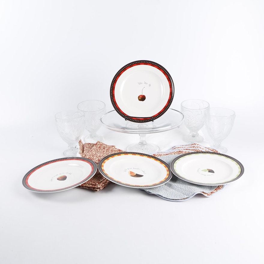 Tableware and Glassware including Oneida "Chocolate Dipped" Dessert Plates