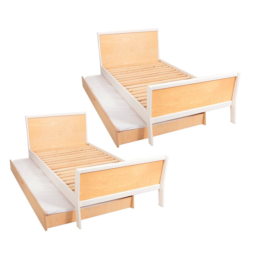Pair of Oeuf "Sparrow" Birch Trundle Beds