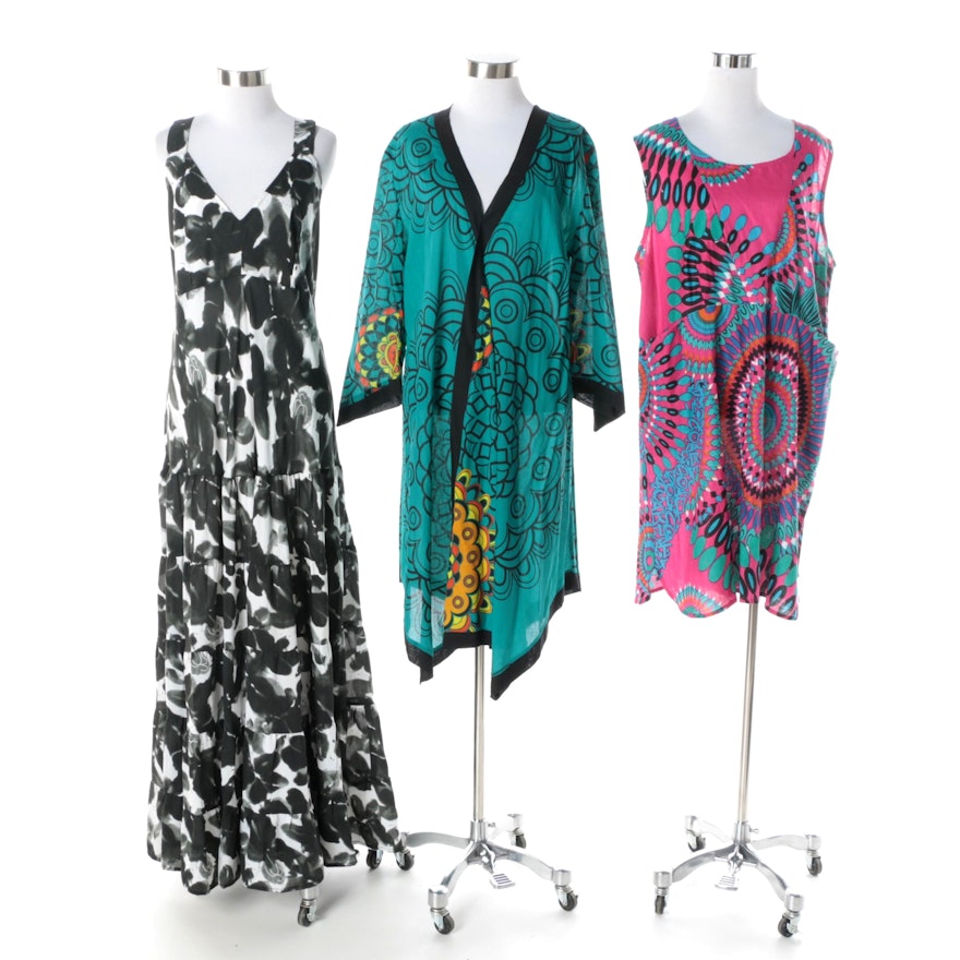 Aller Simplement Dresses Including Black and White Painterly Floral Tiered Maxi