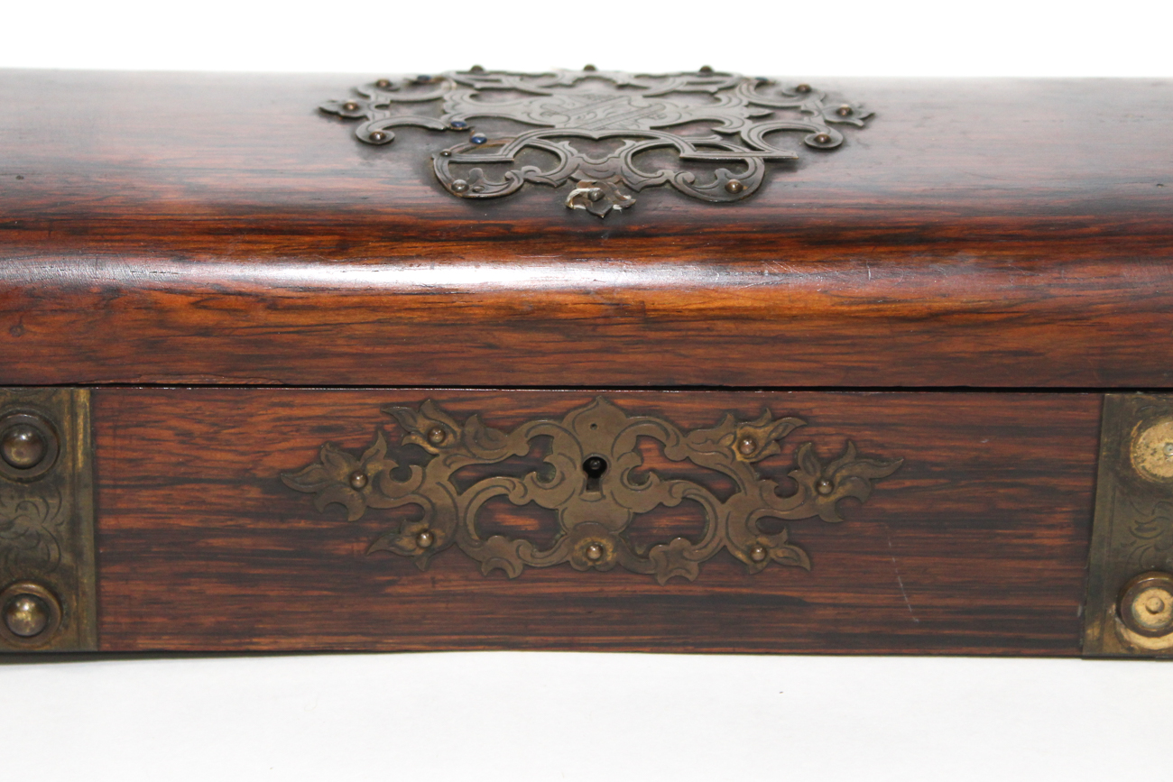 Victorian Brass-Mounted Rosewood Glove Box, Mid-19th Century