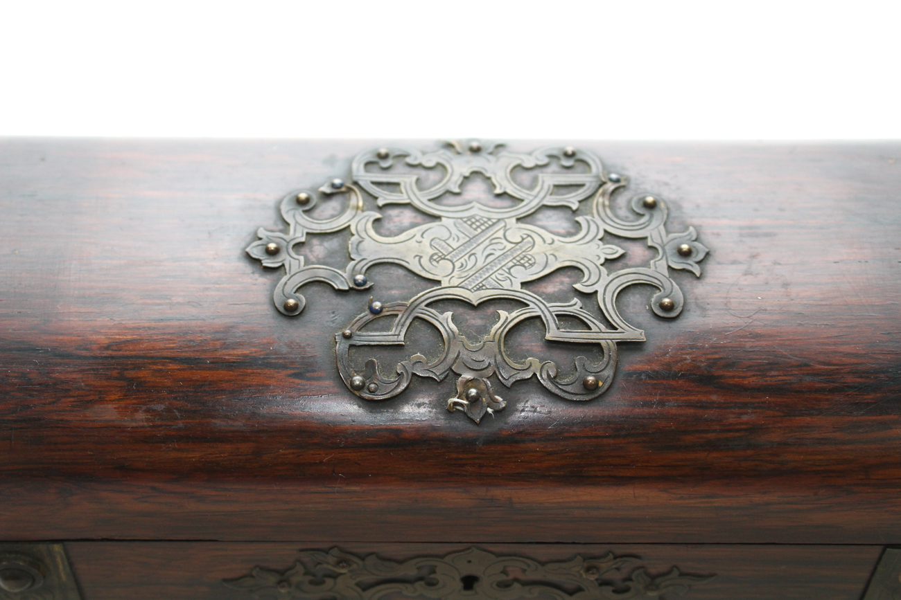 Victorian Brass-Mounted Rosewood Glove Box, Mid-19th Century