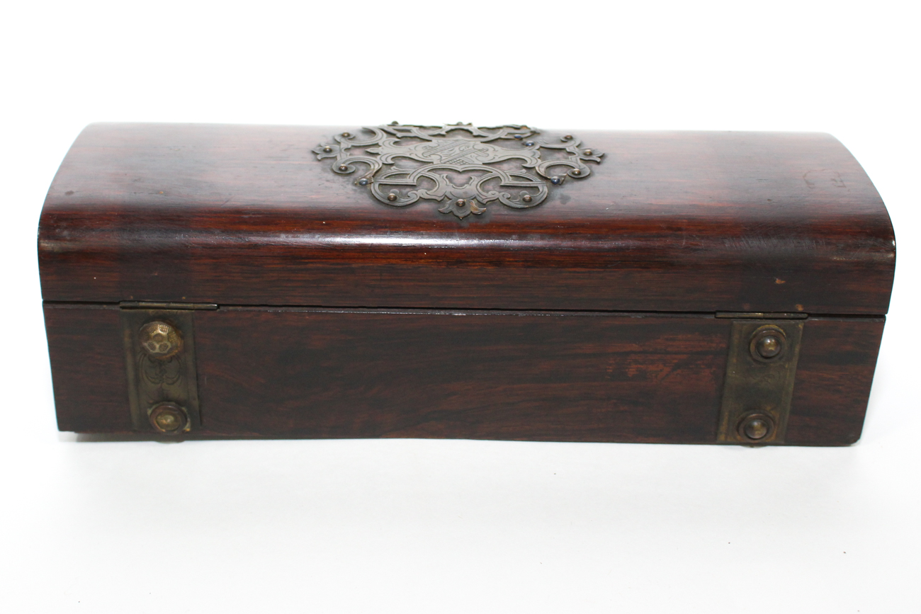 Victorian Brass-Mounted Rosewood Glove Box, Mid-19th Century