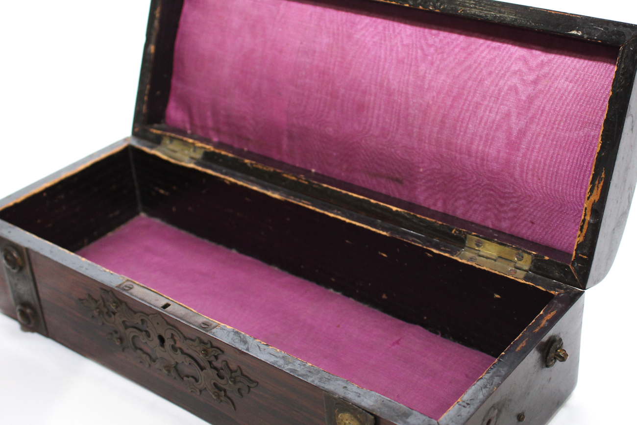 Victorian Brass-Mounted Rosewood Glove Box, Mid-19th Century