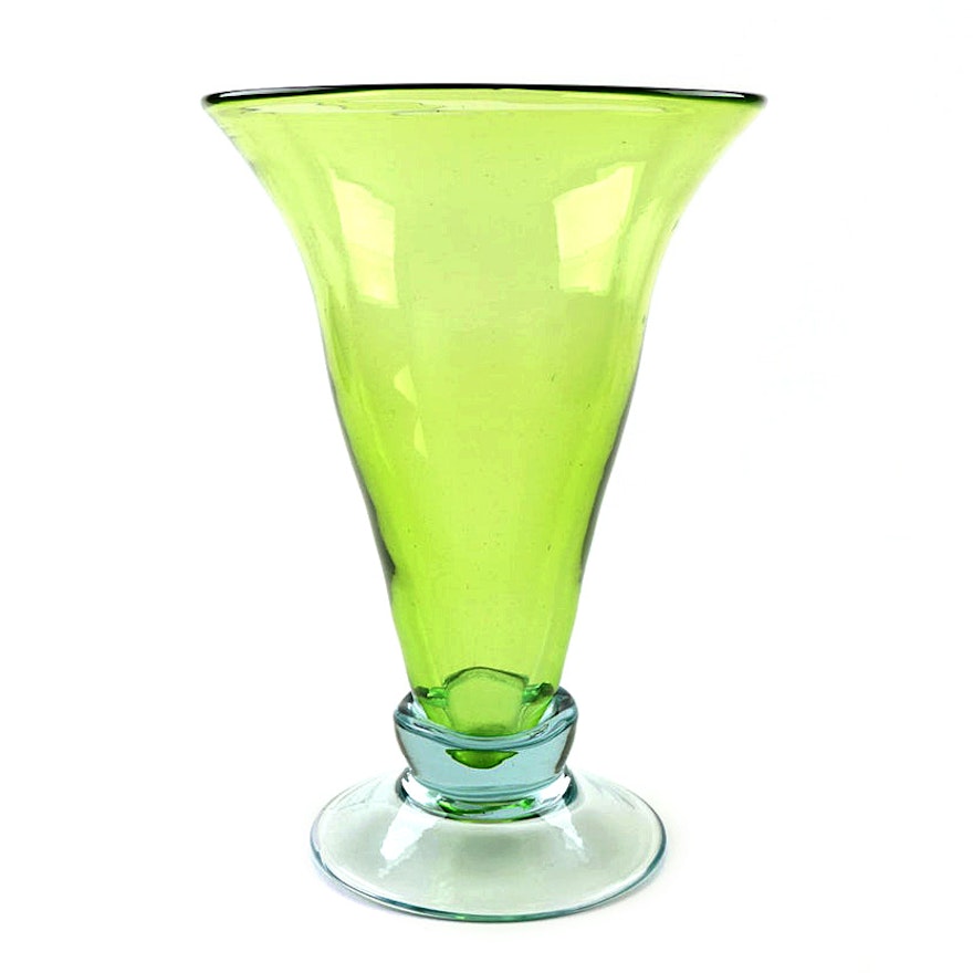 Hand-Blown Green Glass Vase