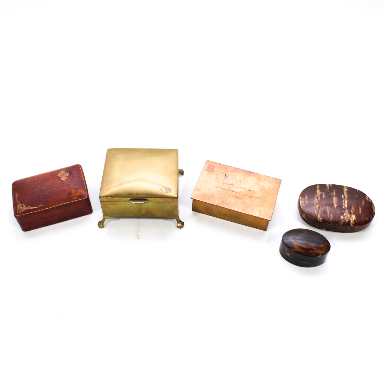 Collection of Brass and Leather Boxes, 20th Century