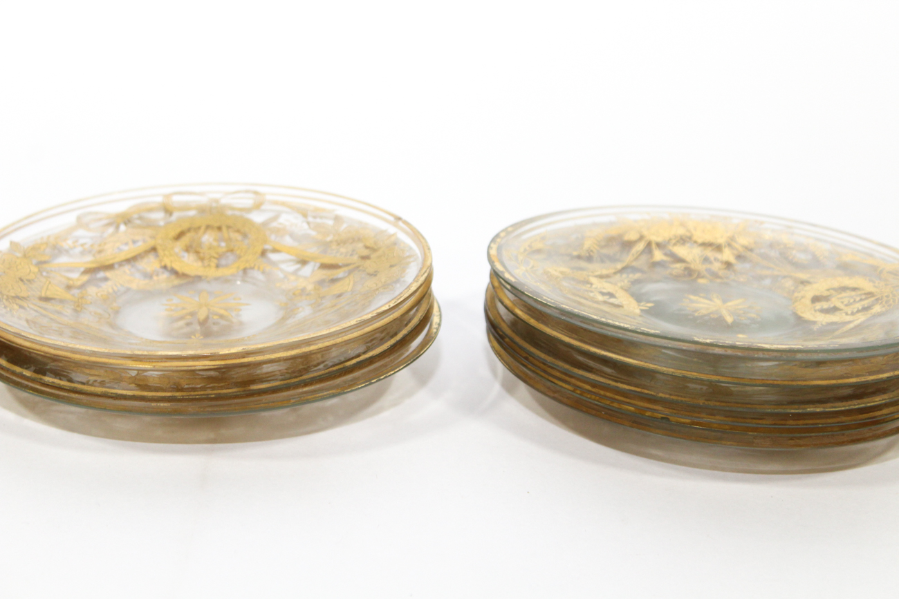 Collection of Gilt Decorated Glass Finger Bowls and Plates, 20th Century