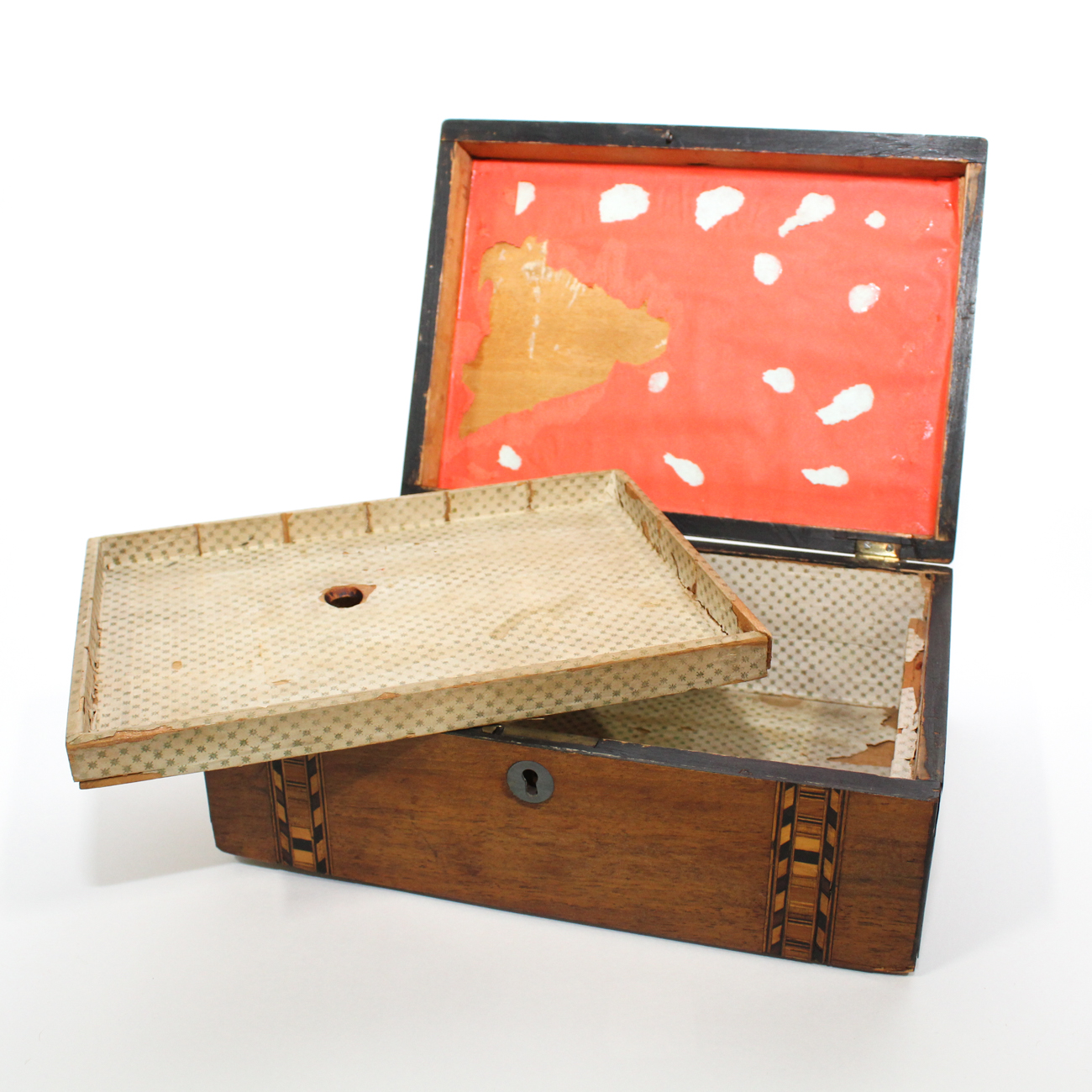 Victorian Walnut and Marquetry Jewelry Box, Late 19th Century
