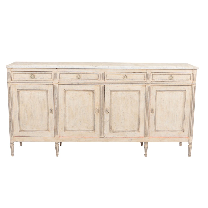 Circa 1930 Louis XVI Style Painted Enfilade with Marble Top