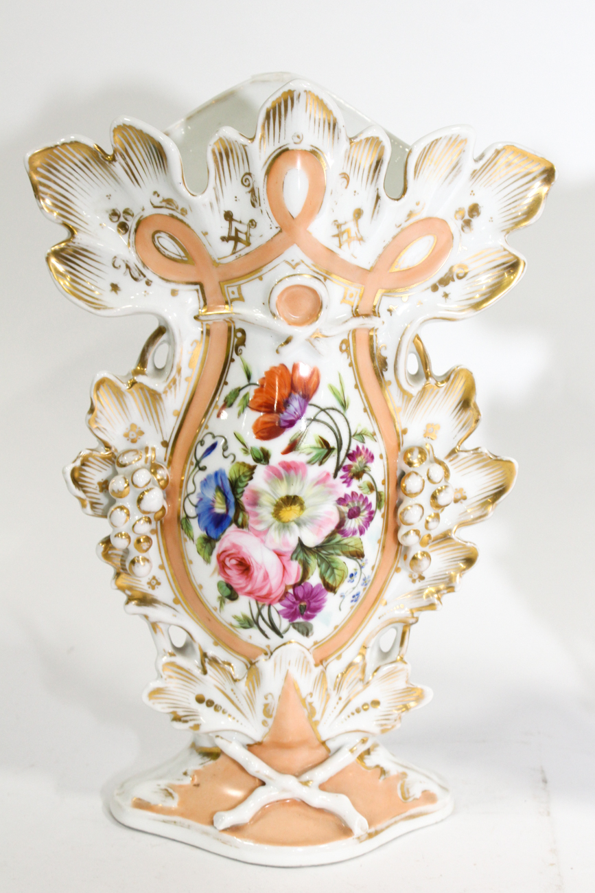 Pair of Victorian Floral Painted Spill Vases, Mid-19th Century