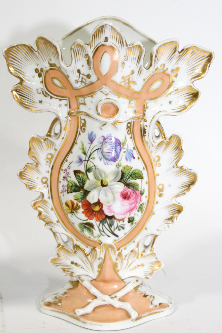 Pair of Victorian Floral Painted Spill Vases, Mid-19th Century