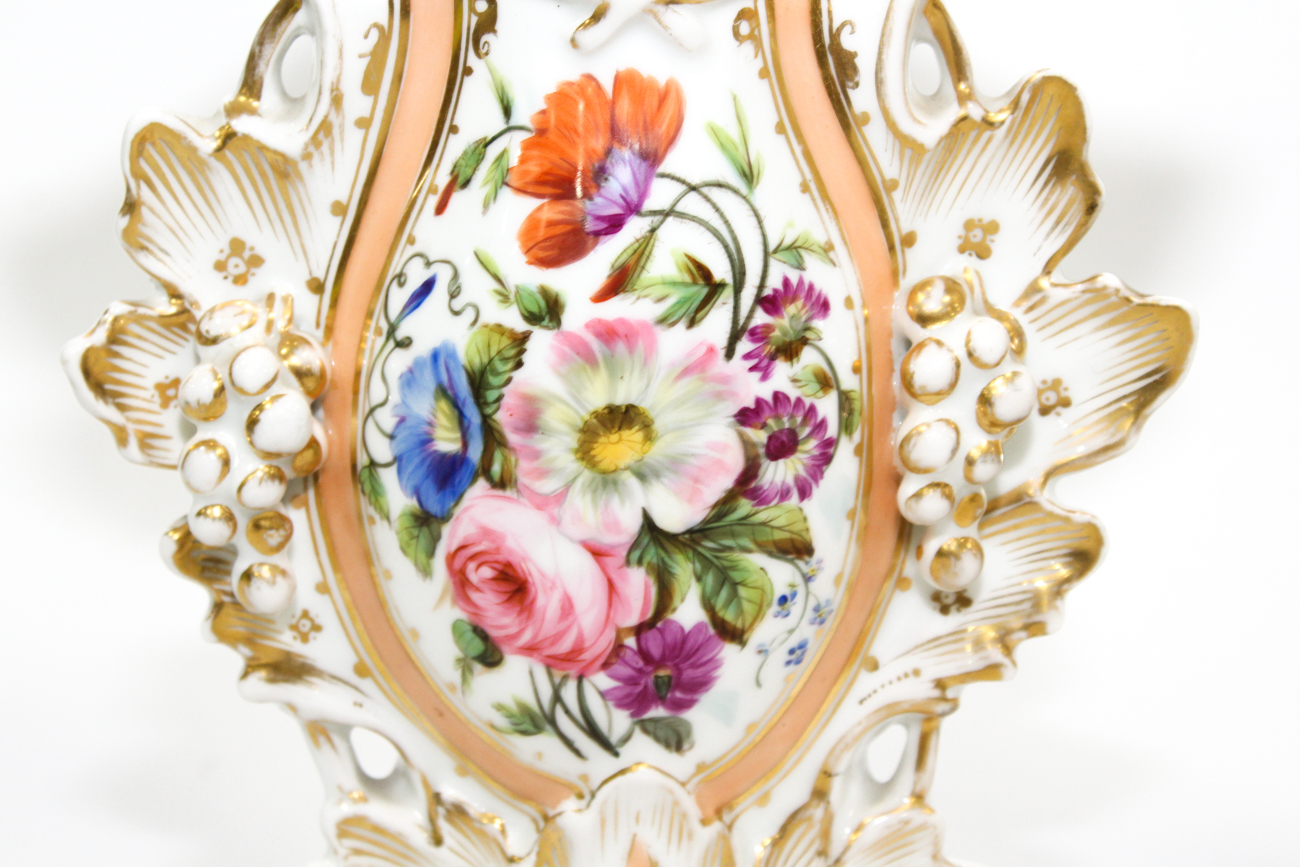 Pair of Victorian Floral Painted Spill Vases, Mid-19th Century