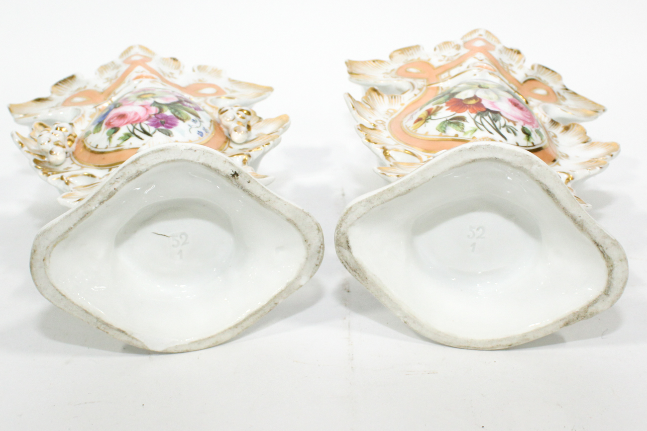 Pair of Victorian Floral Painted Spill Vases, Mid-19th Century