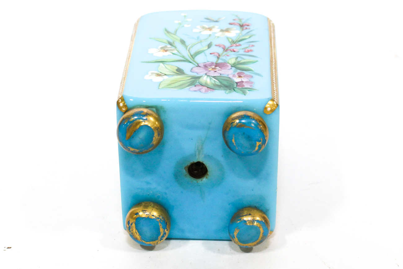 French Enameled and Blue Glass Perfume Bottle, Late 19th Century