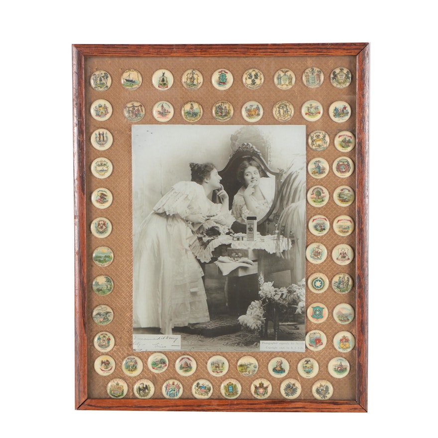 Silver Gelatin Photograph for Sozodont Advertisement and Metal Button Collection